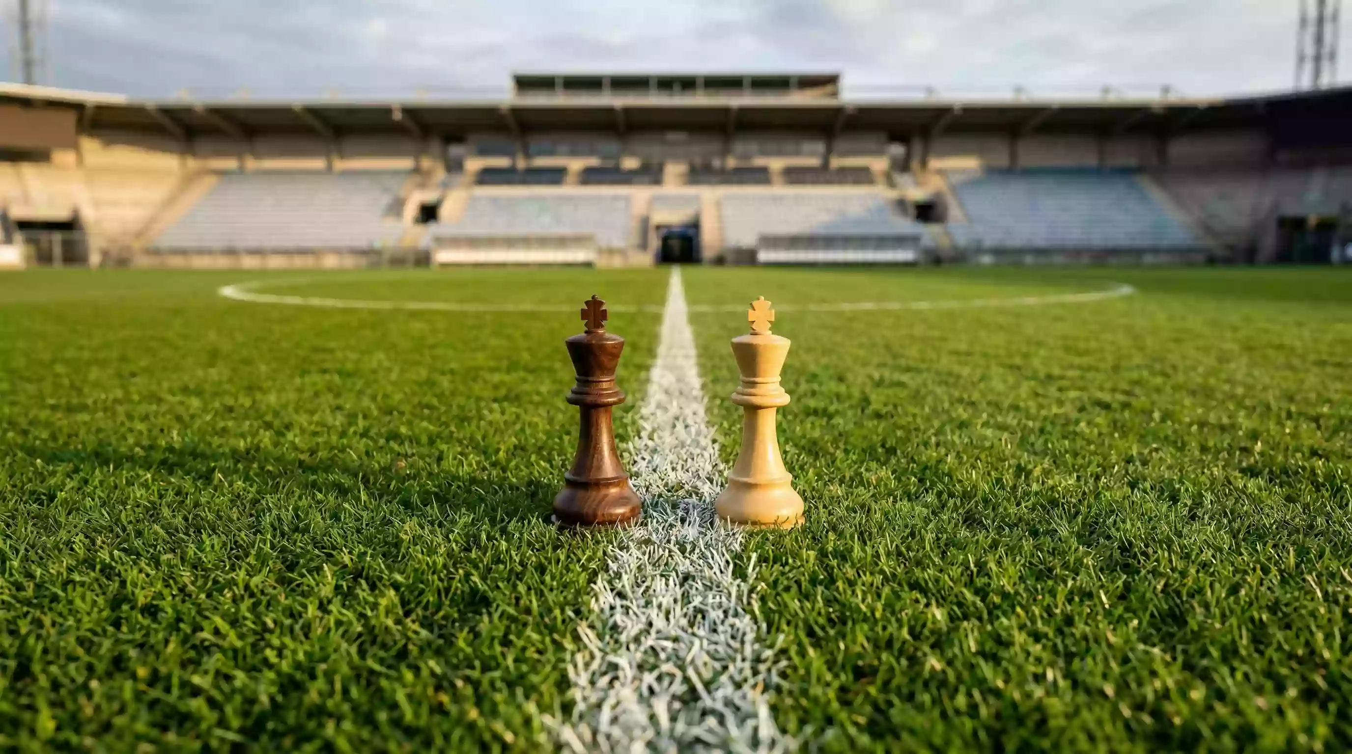 ELO-System Fußball: Schachfiguren auf einem Fußballfeld symbolisieren mathematische Teamstärke