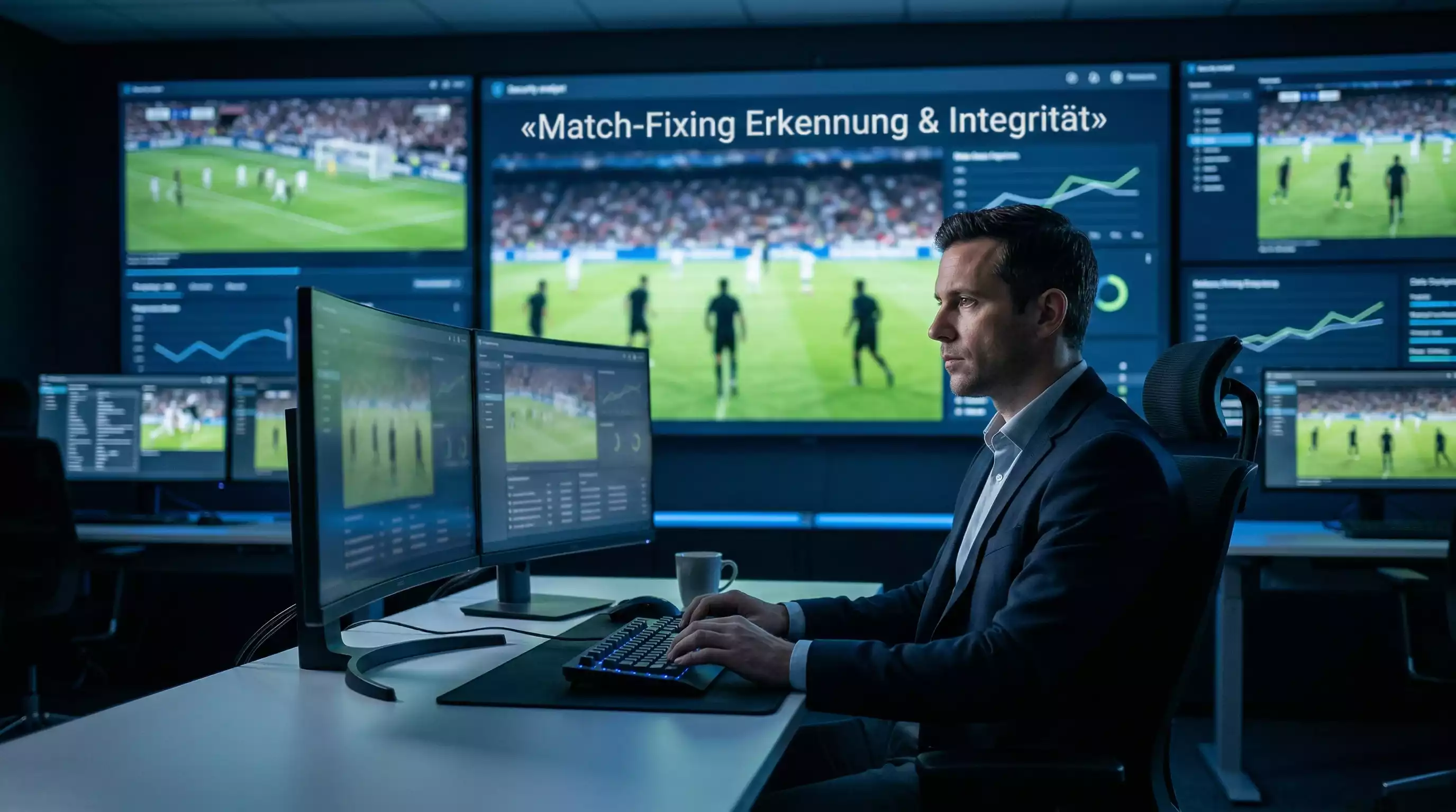 Match-Fixing Erkennung – Überwachungsmonitor im Kontrollraum