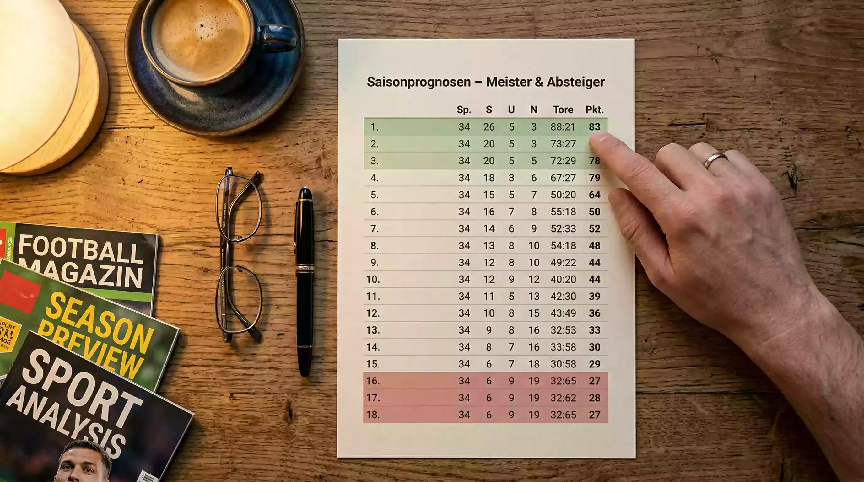 Saisonprognosen Fußball – Ligatabelle auf Papier